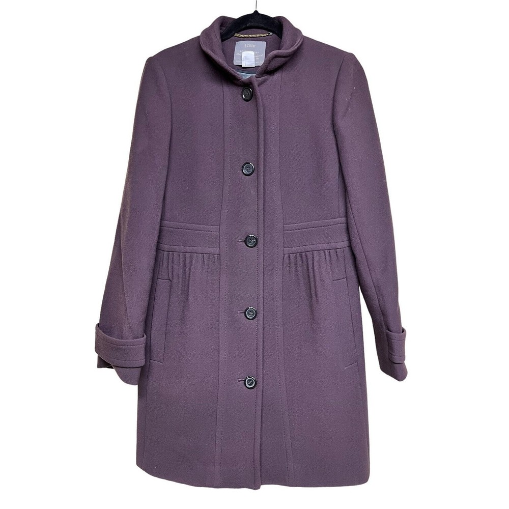 J.Crew Classic Lady Day Coat Italian Double Cloth Wool Eggplant Women’s Size‎ 10